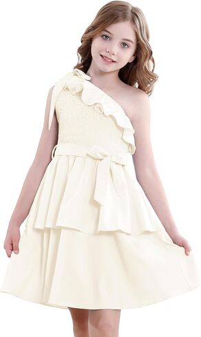 فساتين Zando للفتيات من Tween بكتف واحد وكشكشة وطبقات صيفية للحفلات للفتيات في سن المراهقة ملابس هدايا مقاس 5-14 in Kuwait