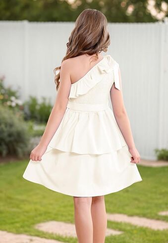 فساتين Zando للفتيات من Tween بكتف واحد وكشكشة وطبقات صيفية للحفلات للفتيات في سن المراهقة ملابس هدايا مقاس 5-14 in Kuwait