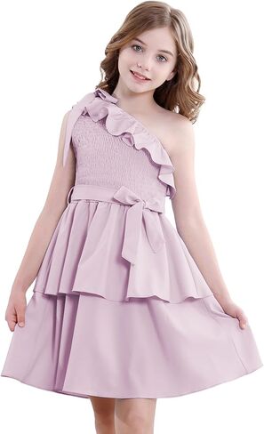 فساتين Zando للفتيات من Tween بكتف واحد وكشكشة وطبقات صيفية للحفلات للفتيات في سن المراهقة ملابس هدايا مقاس 5-14 in Kuwait