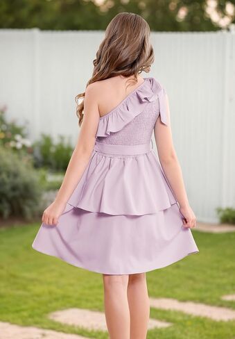 فساتين Zando للفتيات من Tween بكتف واحد وكشكشة وطبقات صيفية للحفلات للفتيات في سن المراهقة ملابس هدايا مقاس 5-14 in Kuwait