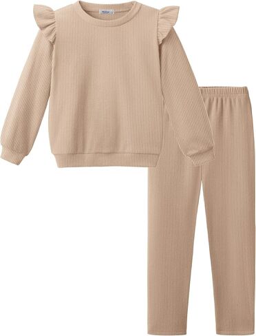 Arshiner Toddler Girls Clothes 2 Piece Outfits Ruffle Trim Long Sleeve Pullover Sweatshirts and Leggings Fall Clothing Sets in Saudi Arabia