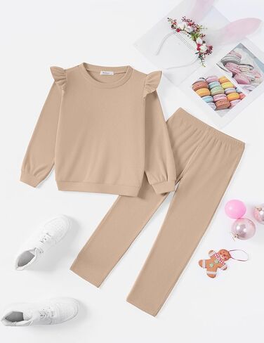 Arshiner Toddler Girls Clothes 2 Piece Outfits Ruffle Trim Long Sleeve Pullover Sweatshirts and Leggings Fall Clothing Sets in Saudi Arabia