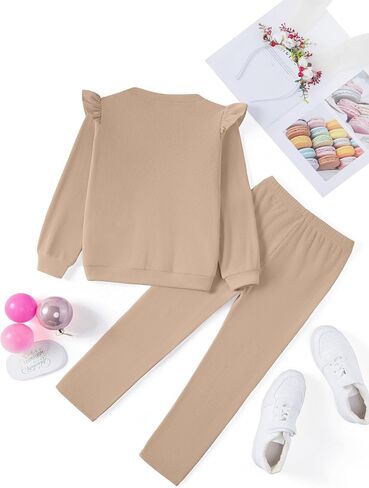 Arshiner Toddler Girls Clothes 2 Piece Outfits Ruffle Trim Long Sleeve Pullover Sweatshirts and Leggings Fall Clothing Sets in Saudi Arabia