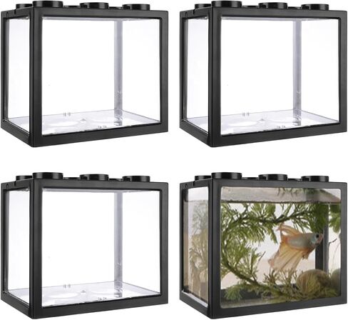 4PCS Plastic Small Betta Fish Tank, 0.6 Gallon Stackable Fish Bowl, Cube Fish Aquarium Tank for Shrimp, Turtle, Small Crab (Clear) in Kuwait