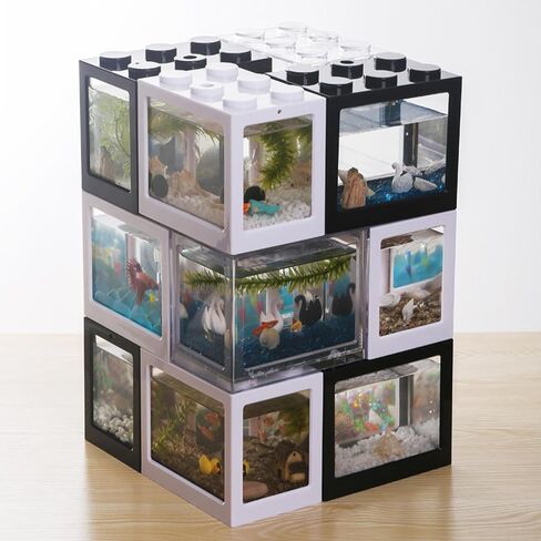 4PCS Plastic Small Betta Fish Tank, 0.6 Gallon Stackable Fish Bowl, Cube Fish Aquarium Tank for Shrimp, Turtle, Small Crab (Clear) in Kuwait
