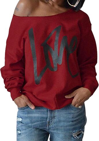 OMZIN Womens Halloween Off Shoulder Sweatshirt Casual Long Sleeve Loose Slouchy Shirt Pullover in Saudi Arabia