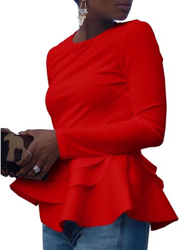 SEMATOMALA Women’s Elegant Peplum Zip Up Round Neck Long Sleeve Ruffle Hem Top Blazer Jacket Tailored Outwear in Saudi Arabia
