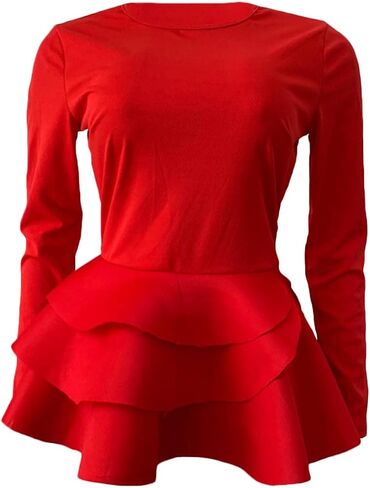 SEMATOMALA Women’s Elegant Peplum Zip Up Round Neck Long Sleeve Ruffle Hem Top Blazer Jacket Tailored Outwear in Saudi Arabia