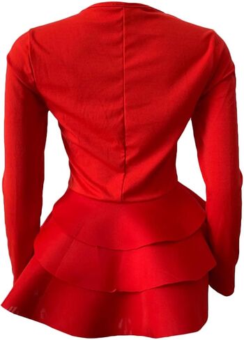 SEMATOMALA Women’s Elegant Peplum Zip Up Round Neck Long Sleeve Ruffle Hem Top Blazer Jacket Tailored Outwear in Saudi Arabia