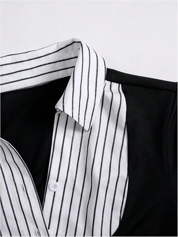 MakeMeChic Women's Fall Striped Blouse Short Sleeve 2 in 1 Collared Shirt Work Tops Teacher Outfits in Saudi Arabia