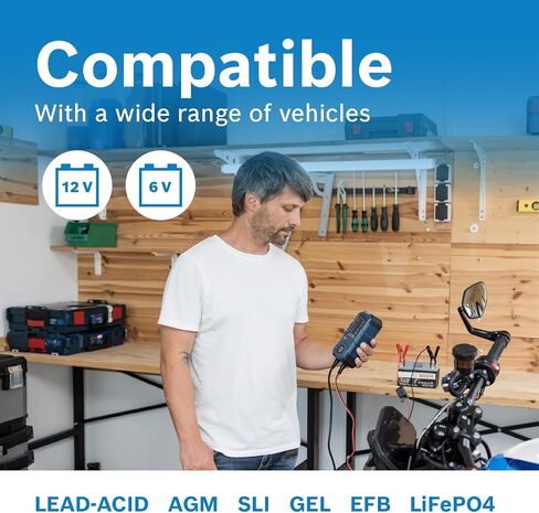 Bosch C80-Li: 15A 6V/12V Next-Gen Battery Charger – Unique 20A Fast-Mode & Smart Maintenance, Trickle Functionality & Advanced Safety Features – for Lead-Acid & Lithium Batteries, AGM, EFB, Gel & SLI in Saudi Arabia