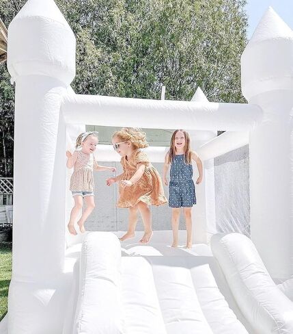 White Bounce House Without Blower Indoor Outdoor Bouncy Castle for Kids 2-8 Oxford Toddler Bounce House with Slide Balloon & Blower,103 x 71 x 90 inch,Kid Birthday Party Gifts （NO Blower） in Kuwait