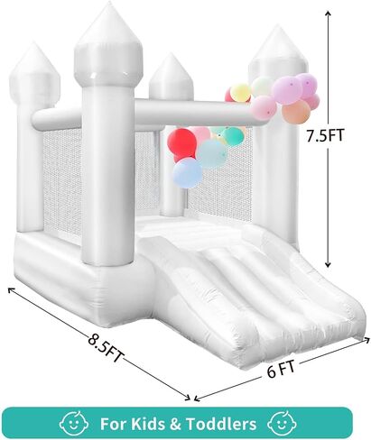 White Bounce House Without Blower Indoor Outdoor Bouncy Castle for Kids 2-8 Oxford Toddler Bounce House with Slide Balloon & Blower,103 x 71 x 90 inch,Kid Birthday Party Gifts （NO Blower） in Kuwait