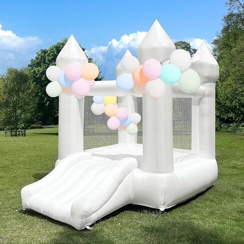 White Bounce House Without Blower Indoor Outdoor Bouncy Castle for Kids 2-8 Oxford Toddler Bounce House with Slide Balloon & Blower,103 x 71 x 90 inch,Kid Birthday Party Gifts （NO Blower） in Kuwait