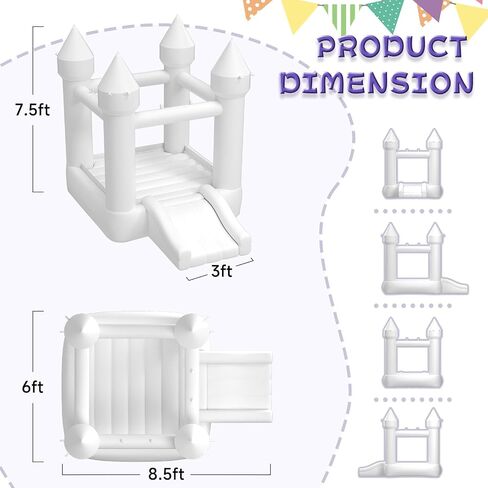 White Bounce House Without Blower Indoor Outdoor Bouncy Castle for Kids 2-8 Oxford Toddler Bounce House with Slide Balloon & Blower,103 x 71 x 90 inch,Kid Birthday Party Gifts （NO Blower） in Kuwait