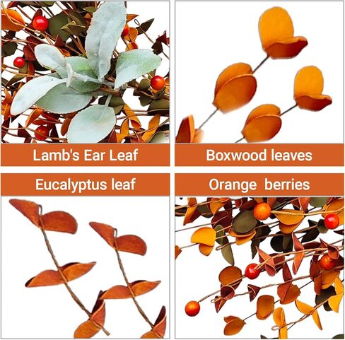 24-Inch Thanksgiving Harvest Wreath with Eucalyptus Leaves, Lamb's Ear & Orange Berries Autumn Decor -Fall Wreaths for Front Door, Wall, Farmhouse Style Indoor/Outdoor Hanging Decoration in Kuwait