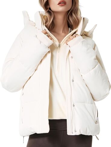 Wyeysyt Women's Cropped Puffer Jacket Winter Faux Fur-Lined All-Weather Quilted Jacket with Removable Hood Warm Coat in Saudi Arabia