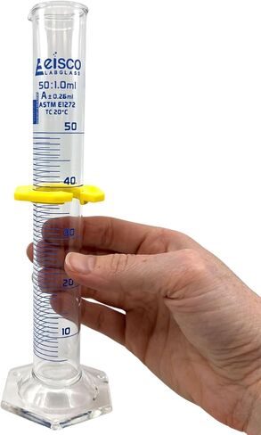 Eisco Labs - أسطوانة متدرجة، 10 مل - ASTM، الفئة A - التسامح ± 0.10 مل - طوق واقي، قاعدة سداسية - التخرج الأزرق - مع شهادة عمل فردية - زجاج البورسليكات 3.3 in Saudi Arabia