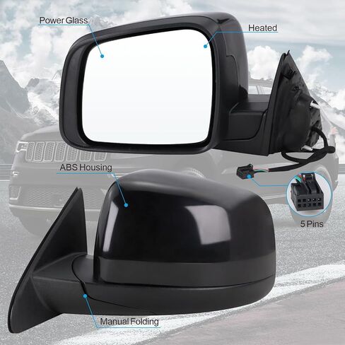 Left Driver Side Mirror Compatible With 2011-2016 Jeep Grand Cherokee With Manual Folding Power Glass Heated Turn Signal Mirror Memory Chrome Replace#68257941AB(11Pins) in Saudi Arabia