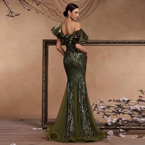 Elegant Floor Length Dresses Women Formal V Neck Sequin Evening Gowns Event Gala Mermaid Mesh Prom Ball Dress Luxury in Kuwait