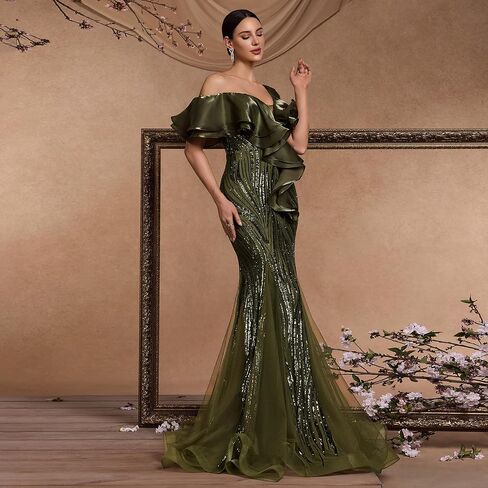 Elegant Floor Length Dresses Women Formal V Neck Sequin Evening Gowns Event Gala Mermaid Mesh Prom Ball Dress Luxury in Kuwait