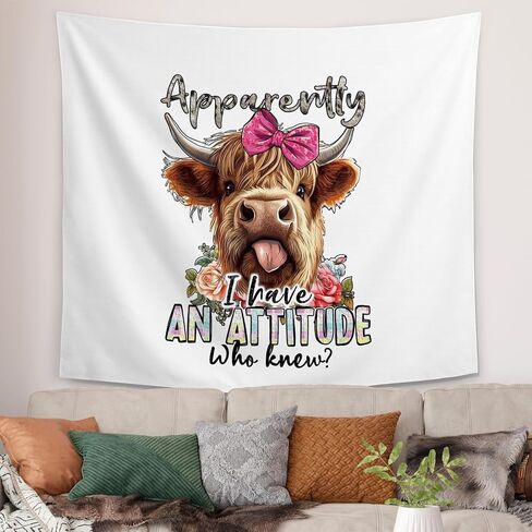 Highland Cow Tapestry, Cowgirl Room Decor, Apparently I Have an Attitude Who Knew Tapestries Wall Blanket for Girls Bedroom Living Room Home, 50x60 Inch in Saudi Arabia