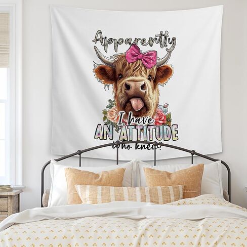 Highland Cow Tapestry, Cowgirl Room Decor, Apparently I Have an Attitude Who Knew Tapestries Wall Blanket for Girls Bedroom Living Room Home, 50x60 Inch in Saudi Arabia