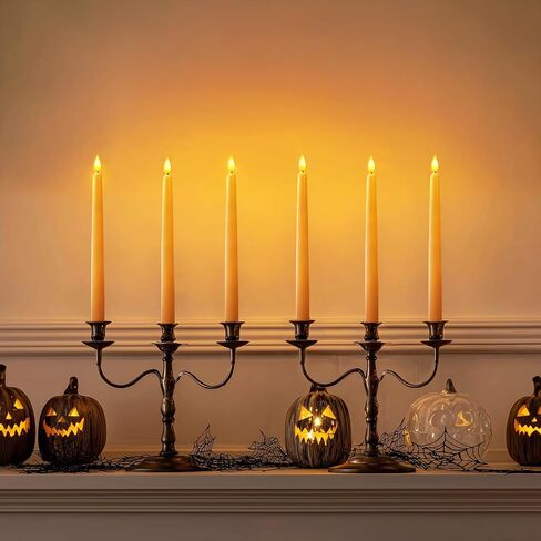 Homemory 12 Pcs Flameless Taper Candles with Remote Timer Dimmer, 11 inches Orange Taper Candles Battery Operated, Plastic LED Candlesticks with Flickering Flame for Halloween Decoration in Saudi Arabia