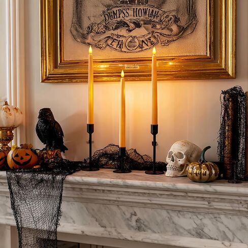 Homemory 12 Pcs Flameless Taper Candles with Remote Timer Dimmer, 11 inches Orange Taper Candles Battery Operated, Plastic LED Candlesticks with Flickering Flame for Halloween Decoration in Saudi Arabia