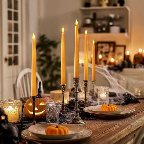 Homemory 12 Pcs Flameless Taper Candles with Remote Timer Dimmer, 11 inches Orange Taper Candles Battery Operated, Plastic LED Candlesticks with Flickering Flame for Halloween Decoration in Saudi Arabia