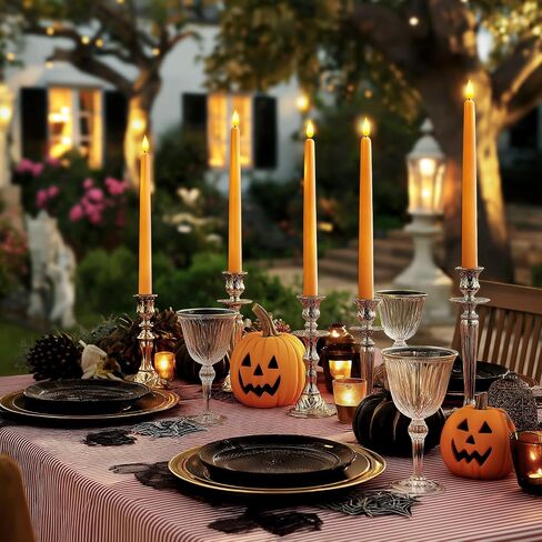 Homemory 12 Pcs Flameless Taper Candles with Remote Timer Dimmer, 11 inches Orange Taper Candles Battery Operated, Plastic LED Candlesticks with Flickering Flame for Halloween Decoration in Saudi Arabia