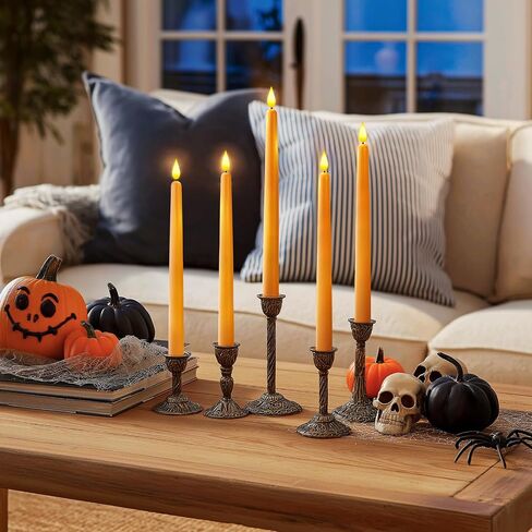Homemory 12 Pcs Flameless Taper Candles with Remote Timer Dimmer, 11 inches Orange Taper Candles Battery Operated, Plastic LED Candlesticks with Flickering Flame for Halloween Decoration in Saudi Arabia
