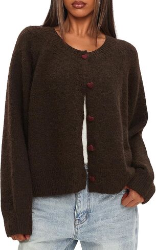 Darong Womens Cropped Cardigan Sweaters Long Sleeve Knit Y2k Button Down Fall Outfits Fashion Clothing 2025 in Saudi Arabia
