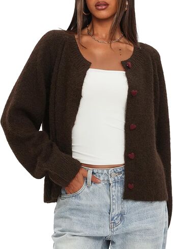 Darong Womens Cropped Cardigan Sweaters Long Sleeve Knit Y2k Button Down Fall Outfits Fashion Clothing 2025 in Saudi Arabia