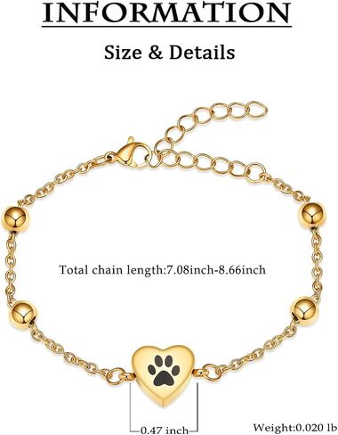 zeqingjw Pet Paw Urn Bracelet for Ashes Adjustable Heart Cremation Bracelet for Pets Ashes Stainless Steel Dog Cat Cremation Jewelry Memorial Keepsake Gift in Kuwait