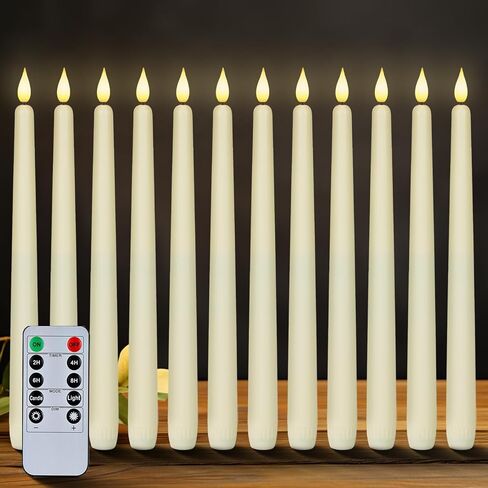 Homemory 12 Pcs Flameless Taper Candles with Remote Timer Dimmer, 11 inches Orange Taper Candles Battery Operated, Plastic LED Candlesticks with Flickering Flame for Halloween Decoration in Saudi Arabia