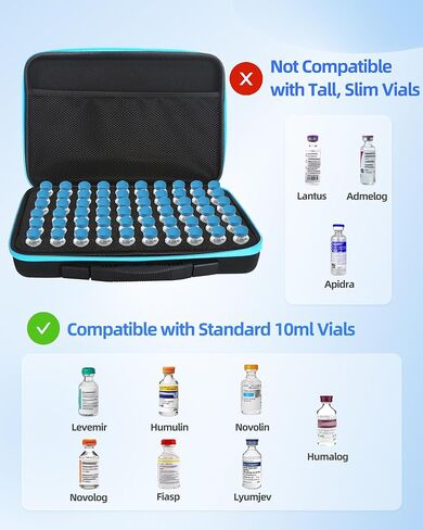 60 فتحة حامل قارورة أنسولين 10 مل، منظم تخزين حافظة الببتيد وواقي للثلاجة والسفر، يناسب قوارير قياسية 10 مل، هدية لمرضى السكر in Kuwait