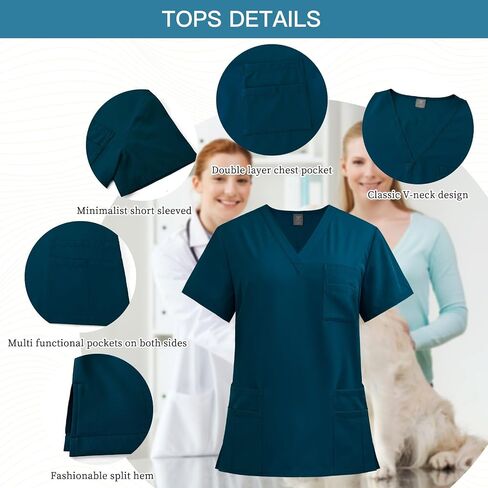 VIAOLI Scrubs Set جيوب متعددة برقبة على شكل حرف V وبنطلون فرك برباط - طقم فرك نسائي طبي موحد in Kuwait