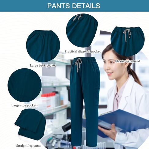 VIAOLI Scrubs Set جيوب متعددة برقبة على شكل حرف V وبنطلون فرك برباط - طقم فرك نسائي طبي موحد in Kuwait