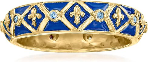Ross-Simons 0.10 ct. t.w. Sapphire and Blue Enamel Fleur-De-Lis Ring in 18kt Gold Over Sterling in Saudi Arabia