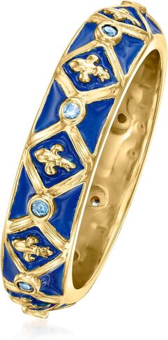 Ross-Simons 0.10 ct. t.w. Sapphire and Blue Enamel Fleur-De-Lis Ring in 18kt Gold Over Sterling in Saudi Arabia