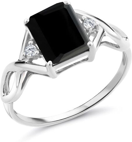 Gem Stone King 2.18 Cttw Black Onyx and White Moissanite Ring For Women | 925 Sterling Silver | Gemstone Birthstone | Available In Size 5, 6, 7, 8, 9 in Saudi Arabia