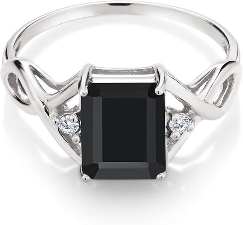 Gem Stone King 2.18 Cttw Black Onyx and White Moissanite Ring For Women | 925 Sterling Silver | Gemstone Birthstone | Available In Size 5, 6, 7, 8, 9 in Saudi Arabia