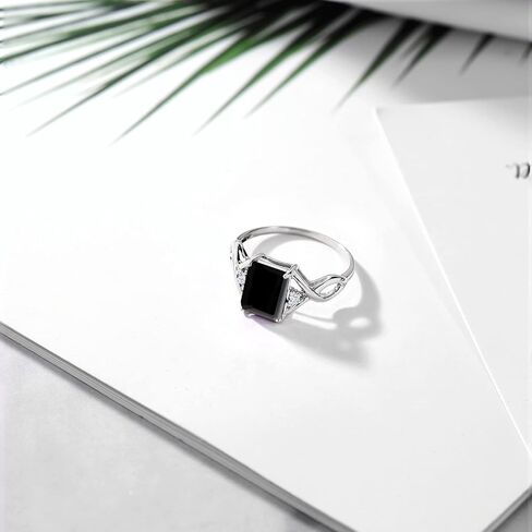 Gem Stone King 2.18 Cttw Black Onyx and White Moissanite Ring For Women | 925 Sterling Silver | Gemstone Birthstone | Available In Size 5, 6, 7, 8, 9 in Saudi Arabia