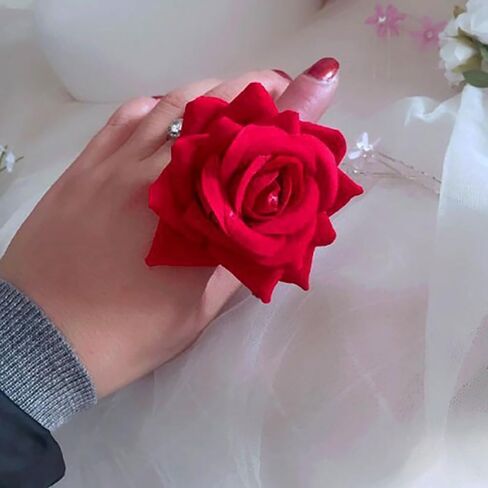 خاتم بيان على شكل زهرة وردية مخملية للنساء والفتيات مصنوع من القماش الأخضر وزهور الكاميليا الكبيرة، حلقات مفتوحة قابلة للتعديل والذكرى السنوية للزفاف، وعد الأبدية، فرقة إصبع عصرية مبالغ فيها، وحفلات الكوكتيل، وهدايا الحفلات الراقصة in Saudi Arabia