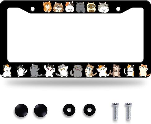 Cute Cats License Plate Frame Animals License Plate Holder Stainless Steel Funny Car Accessories Decoration for Men Women 12" x 6" in Kuwait