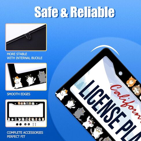 Cute Cats License Plate Frame Animals License Plate Holder Stainless Steel Funny Car Accessories Decoration for Men Women 12" x 6" in Kuwait
