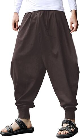 CLANMILUMS Men Women Harem Pants Elastic Drawstring Waist Loose Fit Hippie Boho Aladin Yoga Pants in Saudi Arabia
