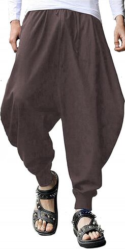 CLANMILUMS Men Women Harem Pants Elastic Drawstring Waist Loose Fit Hippie Boho Aladin Yoga Pants in Saudi Arabia