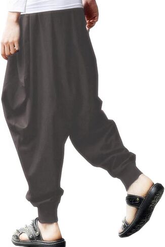 CLANMILUMS Men Women Harem Pants Elastic Drawstring Waist Loose Fit Hippie Boho Aladin Yoga Pants in Saudi Arabia